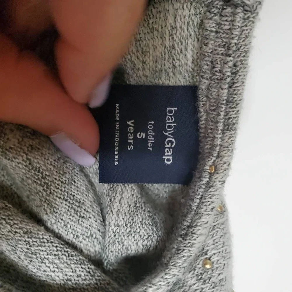 Gap Sweater Dress Girl 5 Gray Marled Gold Beaded Pleated Short Sleeve Button Top